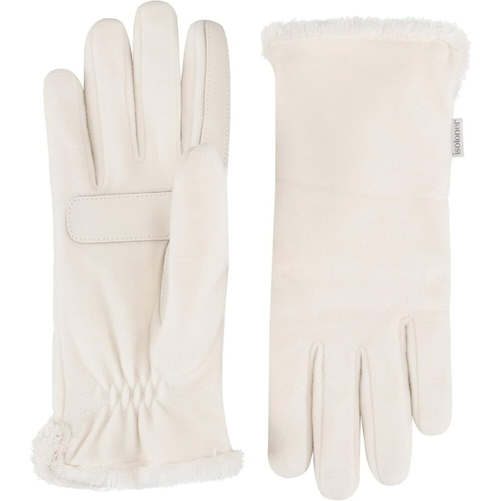 Women's Cream Comfortable Stretch Fleece Lining Microluxe Cold Weather Gloves